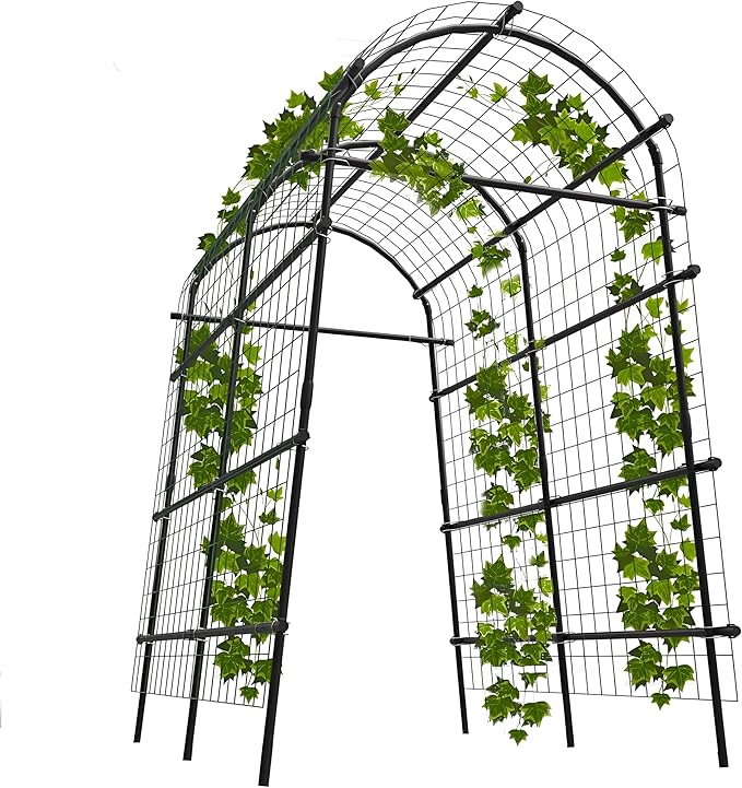 Garden Arch Trellis, 7.5FT Extra Tall Polyethylene-Coated Stainless Steel Garden Trellis for Climbing Plants, Vegetables, Flowers, Outdoor Pergola Arbor Wedding Party Decoration, Cucumber Trellis, Gar