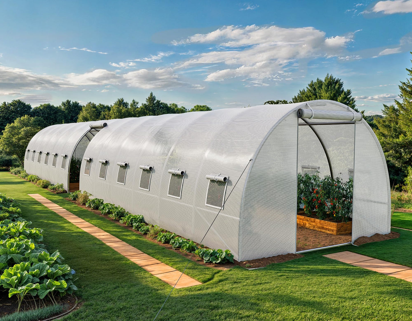 YITAHOME 44x10x7ft Greenhouse Extra Large Heavy Duty 4 Zipper Doors Outdoor Greenhouses 24 Windows Walk in Tunnel Green House Plant Gardening Upgraded Galvanized Steel Frame for Garden, White
