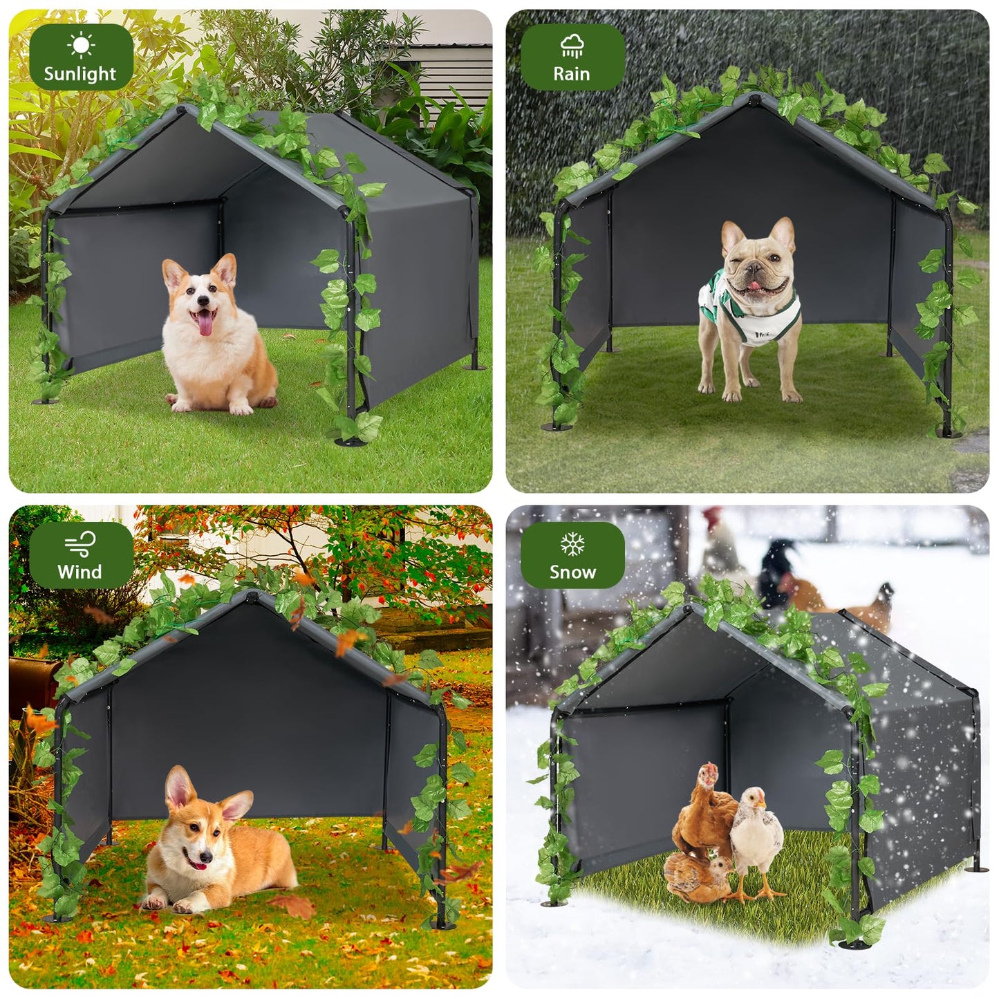 Large Dog Shade for Outside - LitaiL Outdoor Dog Kennel for Small Dogs, 4.1'x4.1'x3.6' Outdoor Sun Rain Canopy Pet House, Waterproof Pet Canopy Shelter for Small Animals