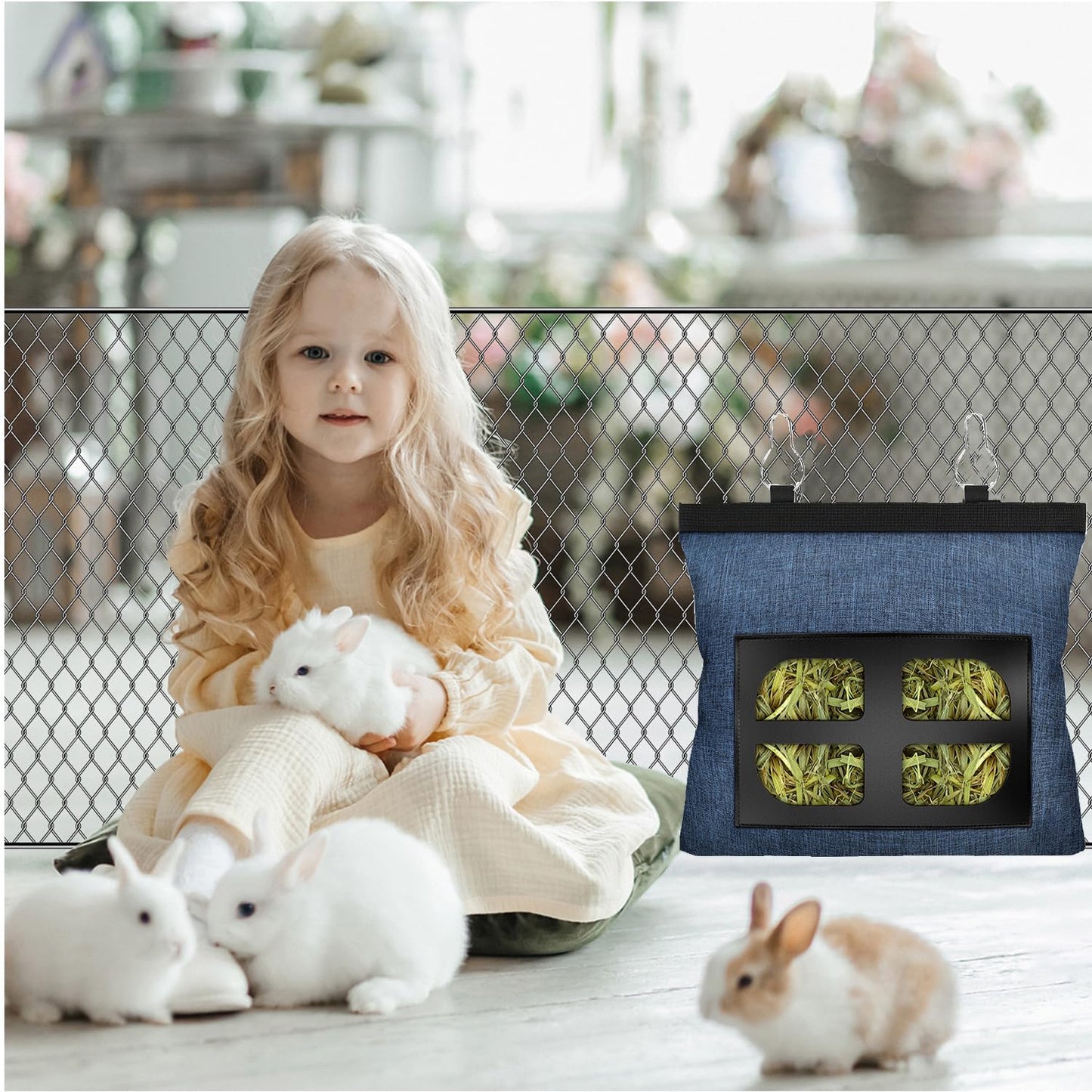 Rabbit Hay Feeder Bag .Guinea Pig Hanging Hay Feeding Bag Storage Dispenser for Chinchilla Hamster Bunny Small Animal Pet