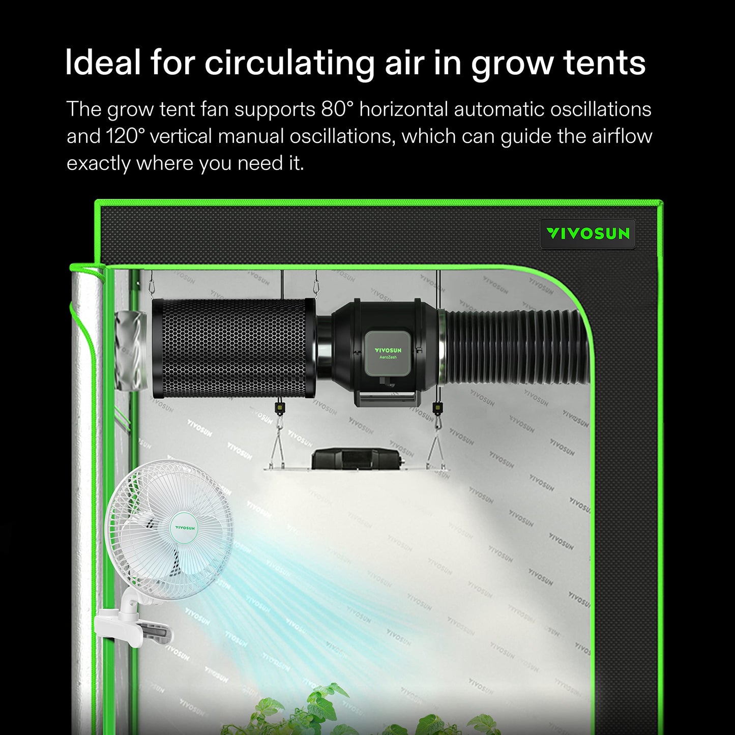 VIVOSUN S448 4x4 Grow Tent and AeroWave A6 Grow Tent Clip Fan Kit, High Reflective Mylar for Hydroponics Indoor Plant, Patented Portable Auto Oscillating Fan 6”