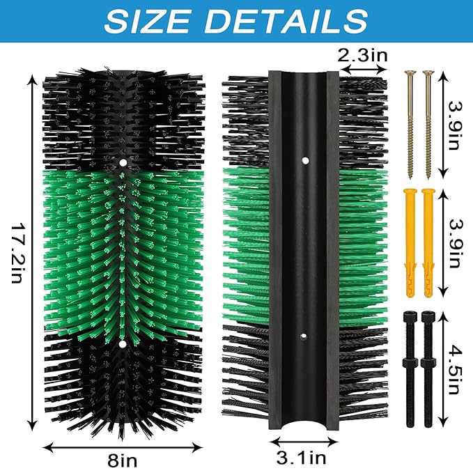 2psc Livestock Scratching Brush with 8 Screws – Cattle and Horse Grooming Brushes, Itch Relief for Horse, Goat, Cattle，Cow,Sheep， and Pig,Livestock Supplies – Black & Green