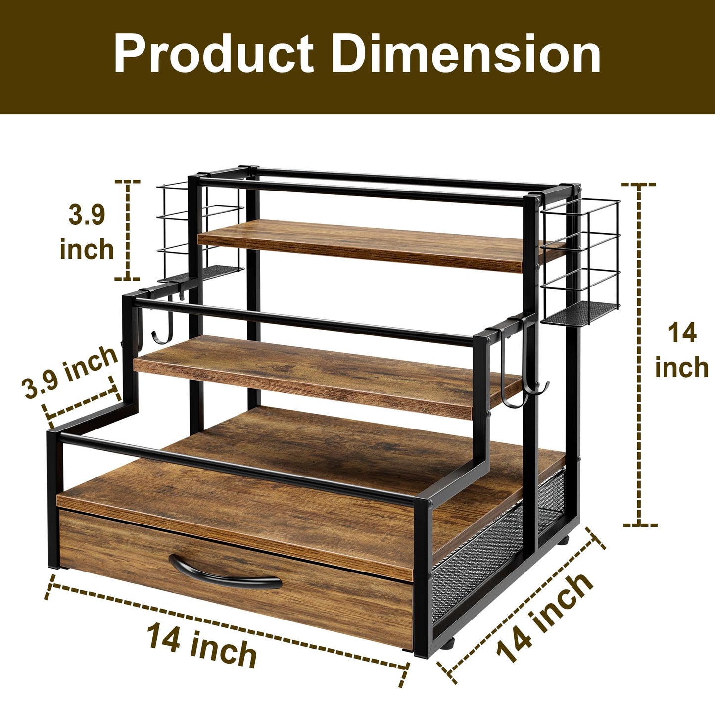 Coffee Syrup Organizer Rack, 4-Tier Syrup Bottle Holder Stand with 36 K Cup Pod Drawer Storage for Coffee Bar, 12 Bottles Storage Shelves for Syrup, Wine, Dressing for Kitchen Coffee Station