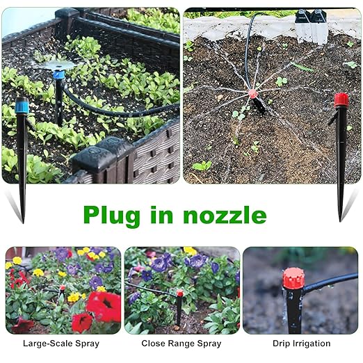 Automatic Drip Irrigation System,100FT Adjustable Complete Drip Irrigation System for Garden and Raised Beds,Greenhouse,Lawn with 5/16" and 1/4" Irrigation Tubing,Drip Emitters,Lock Barbed Fittings
