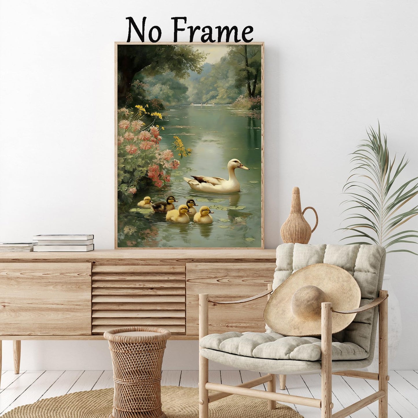 Farmhouse Duck Wall Art Abstract Animal Posters Bird Wildflower Poster Rustic Landscape Painting Mallard Duck Canvas Wall Art Funny Farm Animal Pictures Country Floral Flower Prints 16x24inch No Frame
