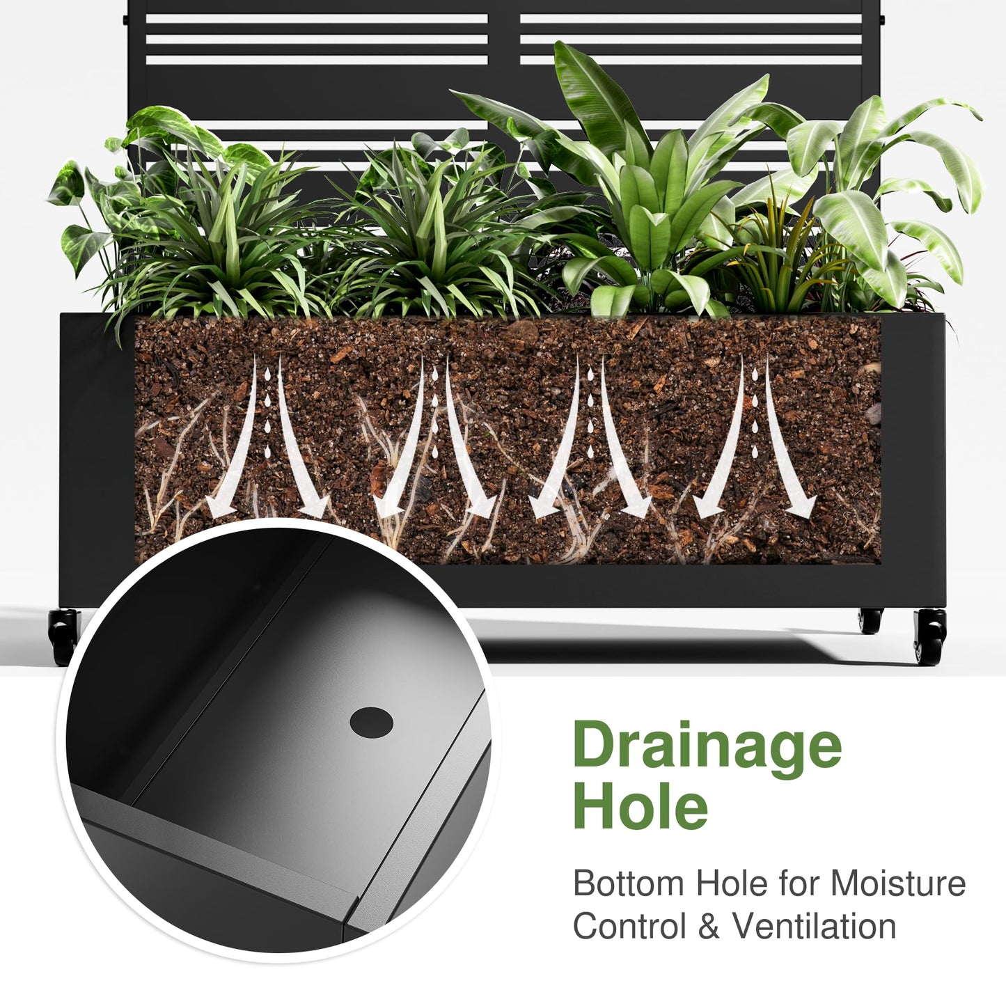 Casaphoria Metal Raised Garden Bed with Trellis and Wheels, 72"x47"x16" Planter Box for Climbing Plants, Vegetables & Vines, Features Drainage Holes and Privacy Screen (Black-Spring)