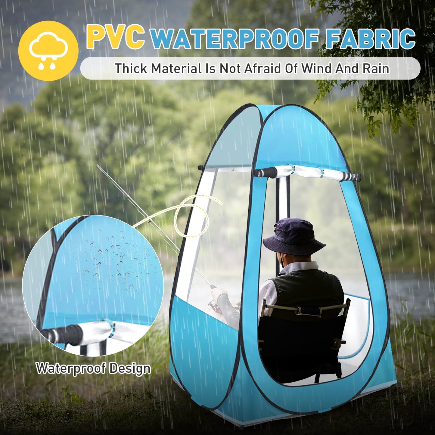 Pop Up Tent, Clear Outdoor Tents Camping Fishing, 39" L x 39" W x 64" H Portable Instant Shelter Rainproof - Windproof for Beach, Sports, Upgraded and Thickened PVC- Easy Set Up