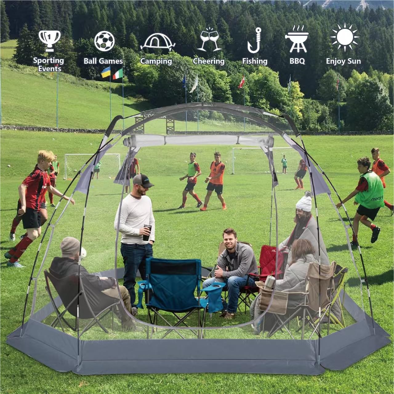 10'x10' Clear Bubble Tent, ZXPLO 4-6 Person Gazebo Screen House Room, Weather Proof Cold Protection Shelter for Sports, Outdoor, Backyard, Patios