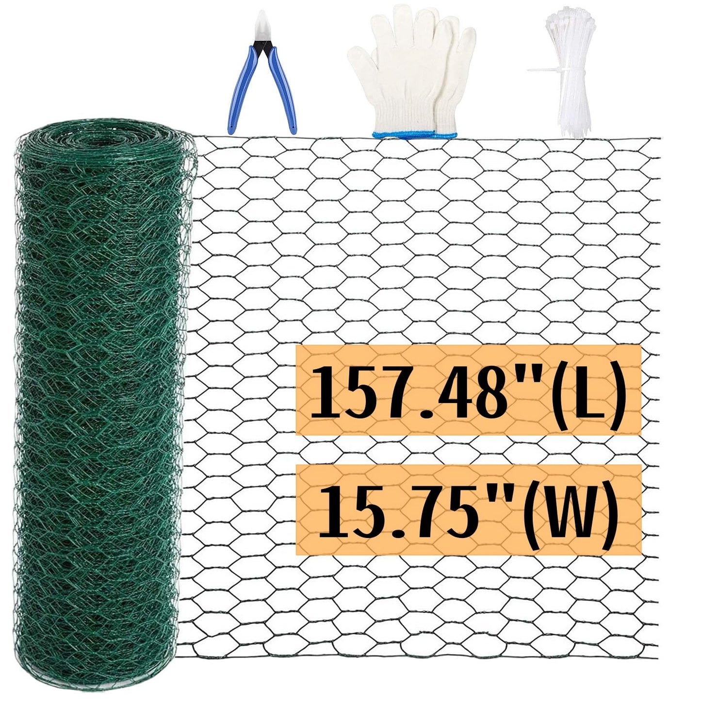 Chicken Wire for Floral Arrangements, 15.75" x 157.48" Green Floral Chicken Wire Mesh, 0.6" Anti-Rust Hexagonal Galvanized, PVC Coated Hardware Cloth Metal Netting for Crafts Poultry Garden Fencing