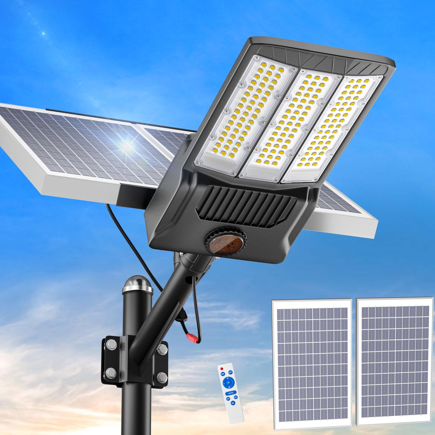 Ofuray Of-9800w Of-5600W and Of-8800W Solar Street Light Outdoor Waterproof,Solar Parking Lot Lights Commercial Dusk to Dawn, 6500k IP67 Street Led with Remote Control for Street,Court,Barn