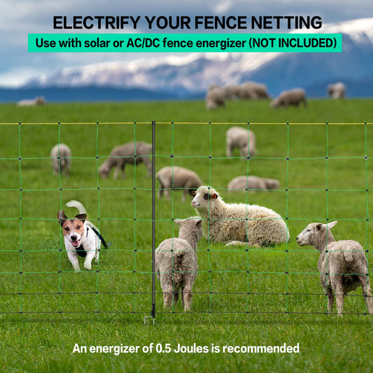 Electric Fence Netting, 49.6" H x 164' L, PE Net Fencing Kit with 14 Posts Double Spiked, Utility Portable Mesh for Sheep Hogs Goats Deer Dogs Lambs Used in Backyards Patio Farms Ranches, Green