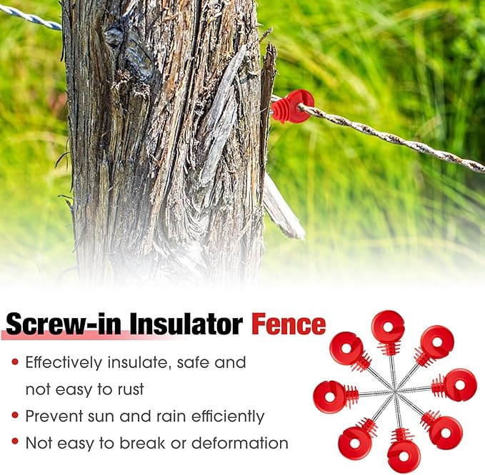 Sweetude 200 Pcs Electric Fence Insulator with 1 Pcs Insulator Socket Tool Screw in Ring Post Wood Post Electric Fence Ring with Socket Tool for Animal(Red)