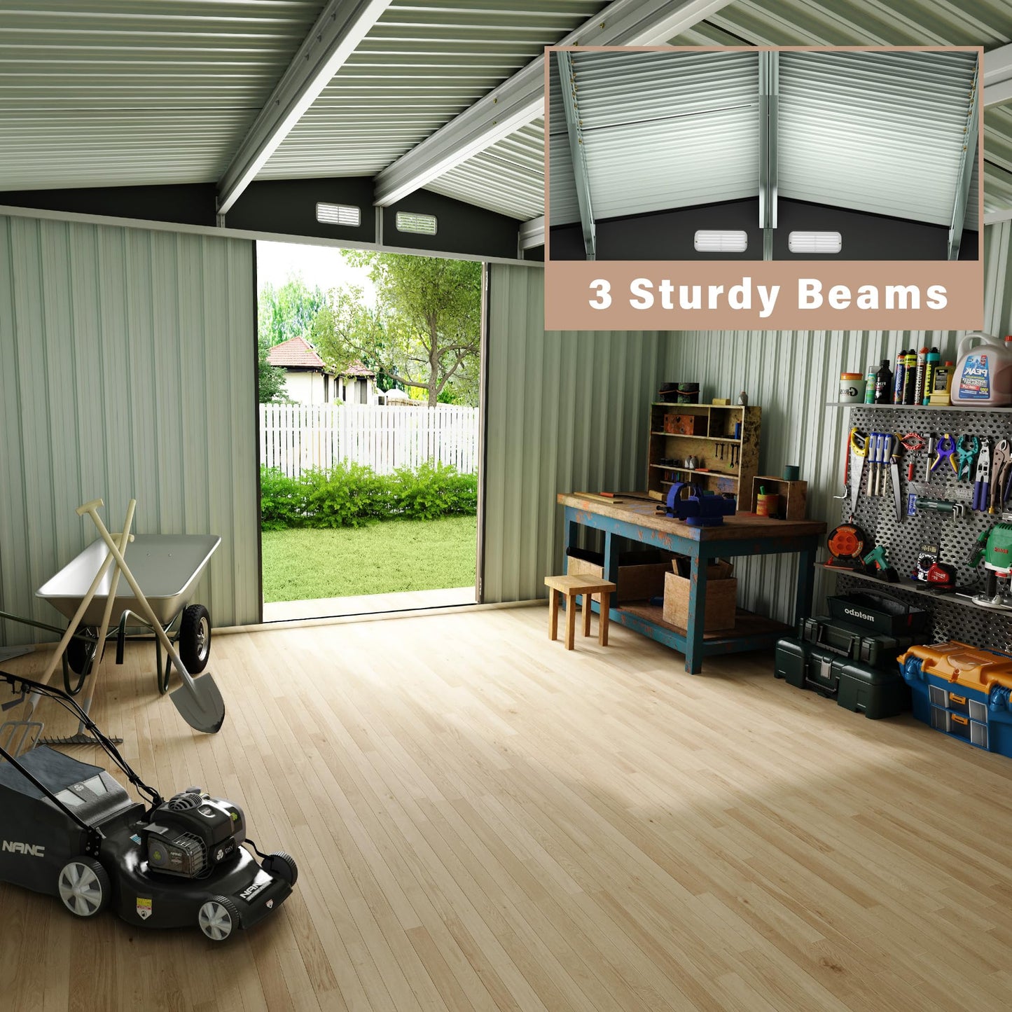 GarveeLife 6x8x6.4 FT Outdoor Storage Sheds, Metal Garden Tool Shed for Backyard, Large Metal Sheds Outdoor Storage with Lockable Doors & Air Vents for Backyard Garden Patio Lawn
