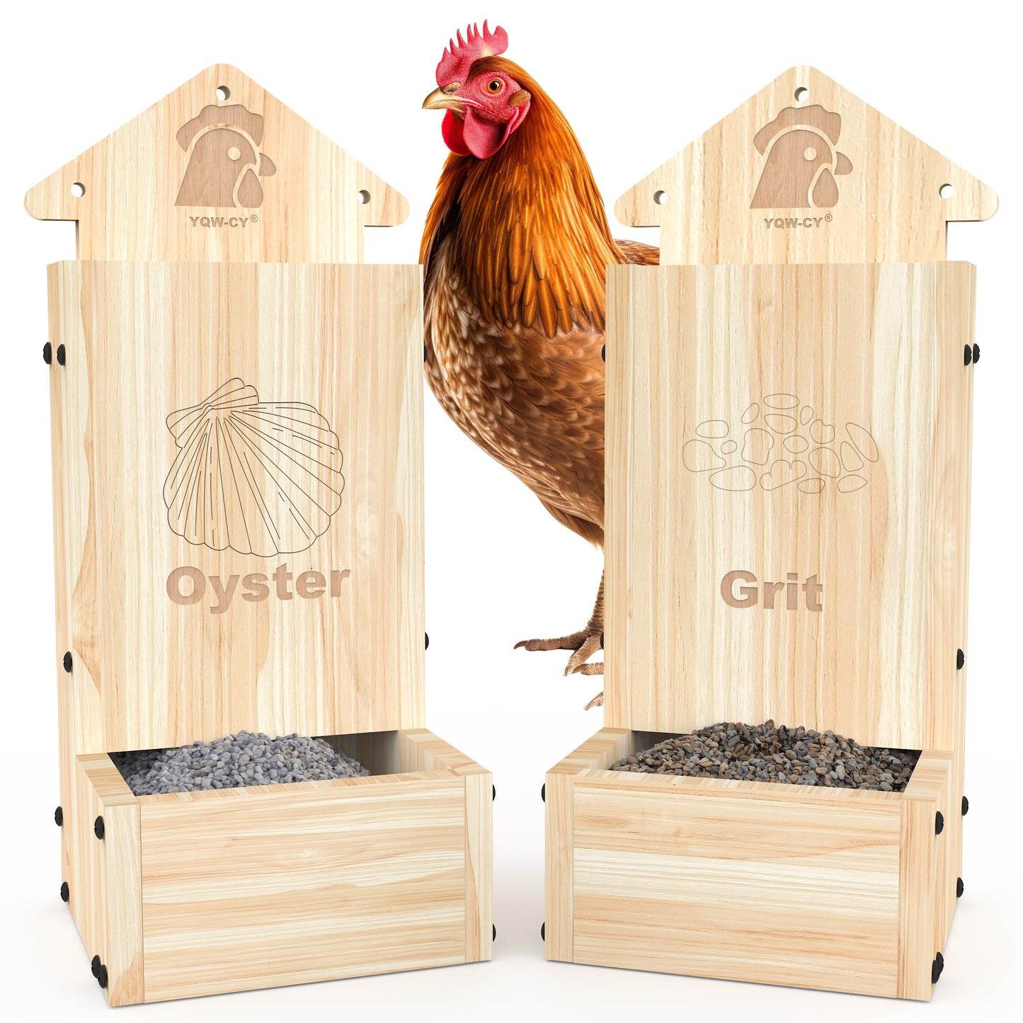 2Pack Chicken Grit Feeder, Wooden Chicken Oyster Shell Feeder and Grit Feeder Combo, Hanging Gravity Chicken Feeder, Coop Accessories for Healthier Hens Chick and Eggs