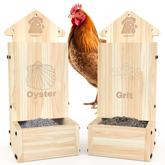 2Pack Chicken Grit Feeder, Wooden Chicken Oyster Shell Feeder and Grit Feeder Combo, Hanging Gravity Chicken Feeder, Coop Accessories for Healthier Hens Chick and Eggs