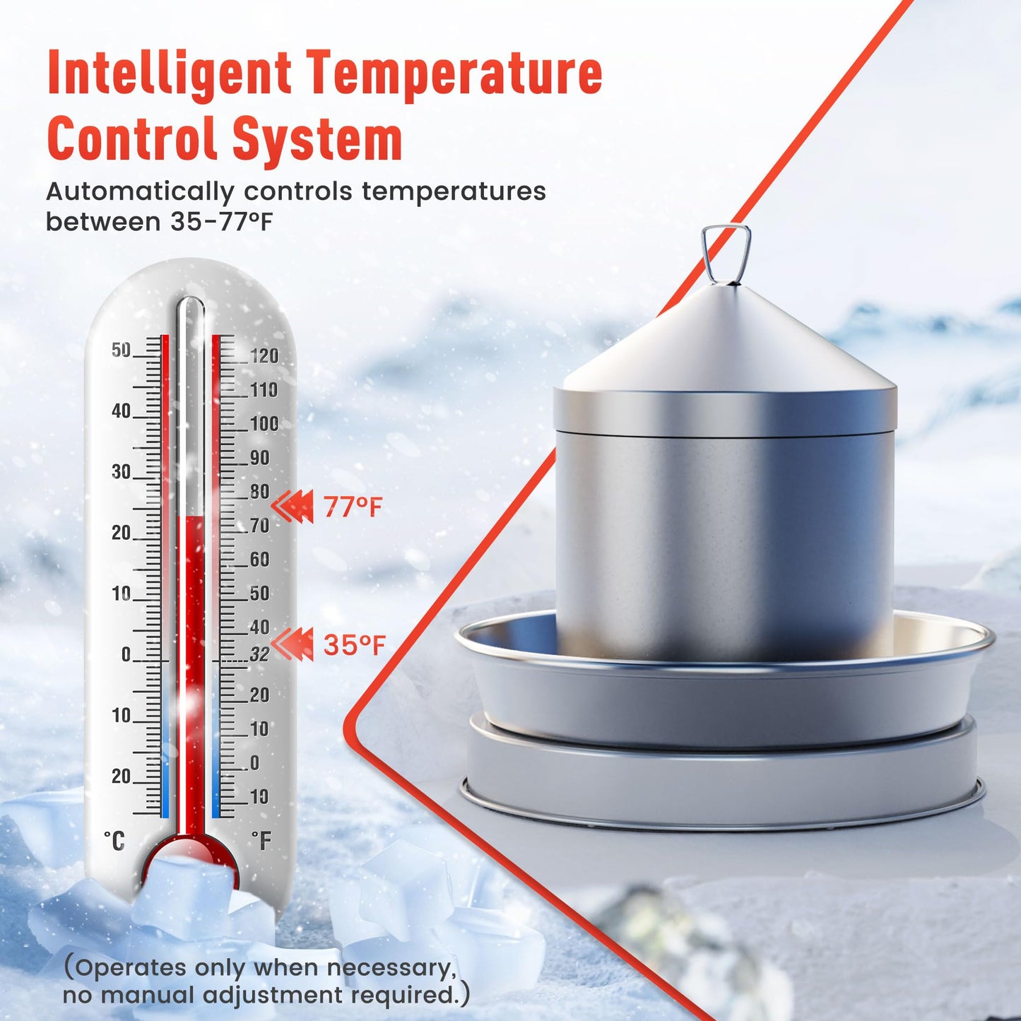 Chicken Water Heater for Winter, 110W Heated Poultry Waterer Base with Thermostat, 11 Inch Poultry Winter Deicer Heated Base with 9.8ft Power Cord, 2PCS (Silver)