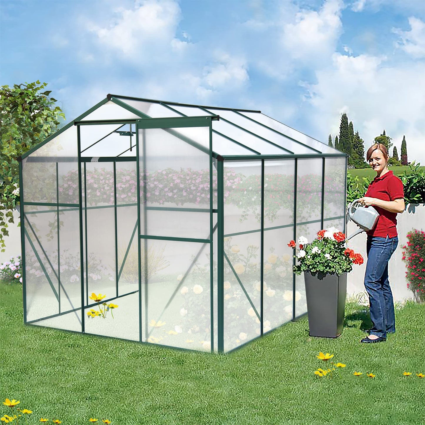 Acosure 8x6 FT Greenhouses for Outdoors, Outside Heavy Duty Walk in Green House for Garden Plants, UV Protection Adjustable Roof Vent, Thermostatic Waterproof and Insect Resistant, Green