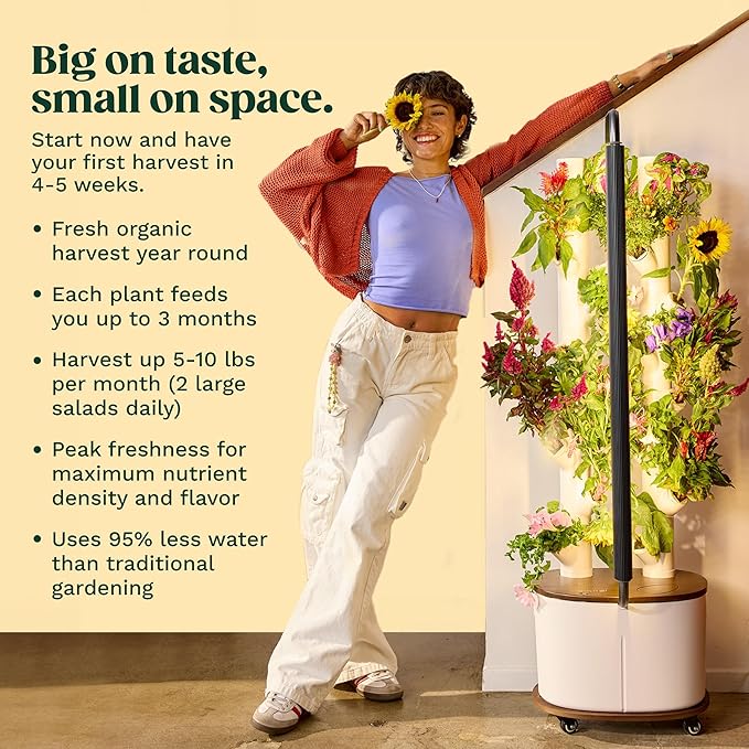 Gardyn Studio Vertical Hydroponics Growing System Kit - 16 Non-GMO Plants, Herbs, Vegetables - Tower Garden - Hydroponic Herb Garden Planter Indoor Kit - Indoor Gardening System with LED Grow Lights