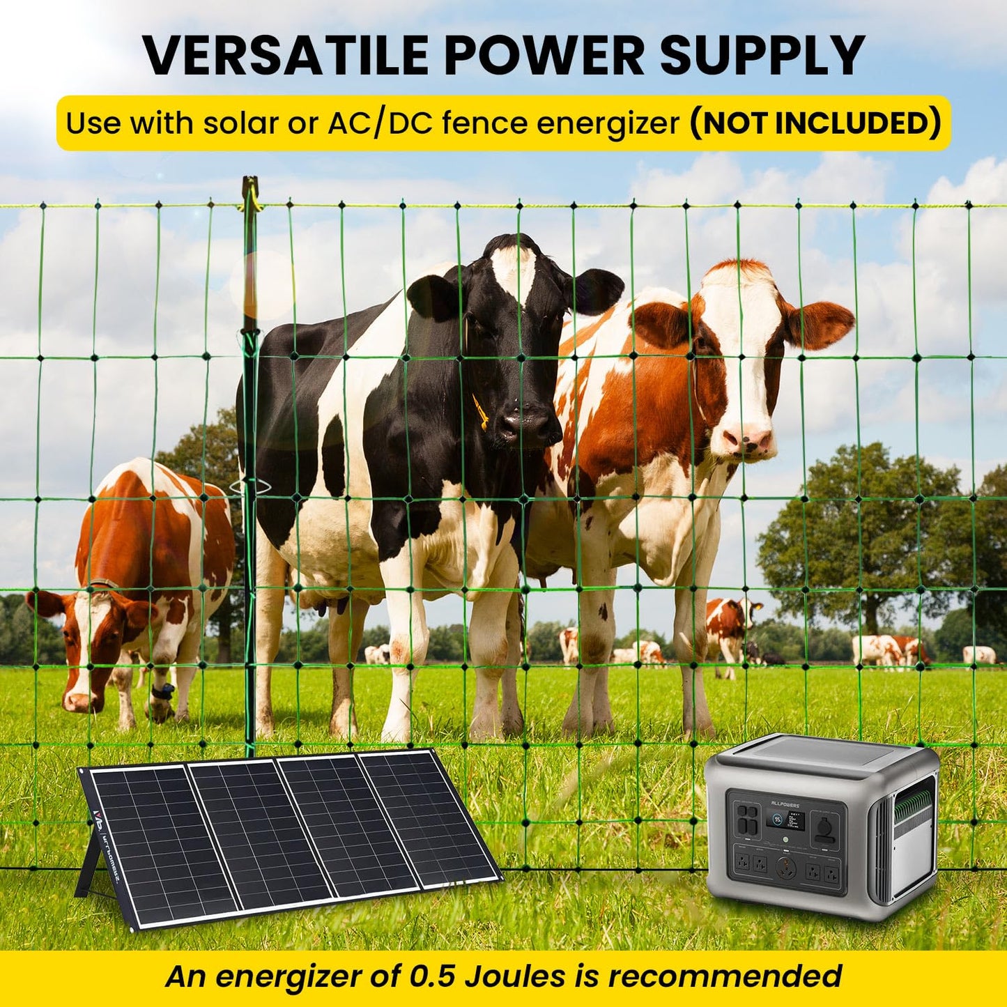 Electric Fence Netting, 42.6" H x 164'L Electric Anti-Predator Poultry Fence, PE Net Fencing Kit with 14 Posts Double Spiked, Movable Livestock Nets for Sheep, Hogs, Cattle and Other Poultry