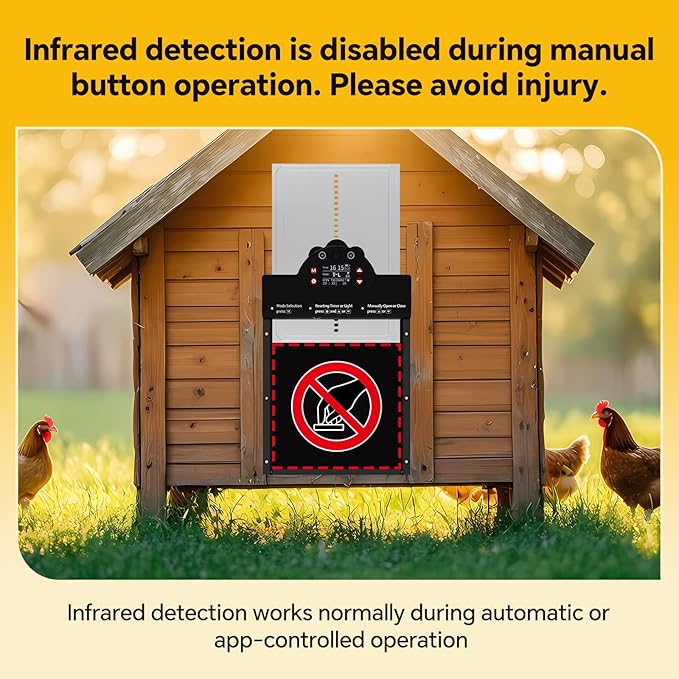 Automatic Chicken Coop Door Solar Powered with 2K Camera & Night Vision Alarm, IP65 Wireless Auto Door Opener, 6-Month Battery, APP Control, 2-Way Audio, Anti-Pinch Design