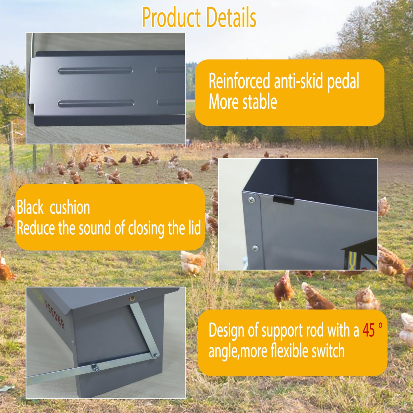 Automatic Treadle Chicken Feeder,12 Lbs No Waste No Spill Rodent Proof Chicken Feeder with Weatherproof Lid,Chicken Supplies for Your Chickens, Duck Feeder 1.7Gal