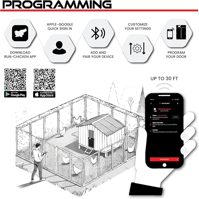 RUN-CHICKEN Door (Gray) Solar Chicken Coop Door, Battery Powered Automatic Chicken Coop Door, Programmable Electric Chicken Door with Timer, Light Sensor, Solar Powered, Eternal