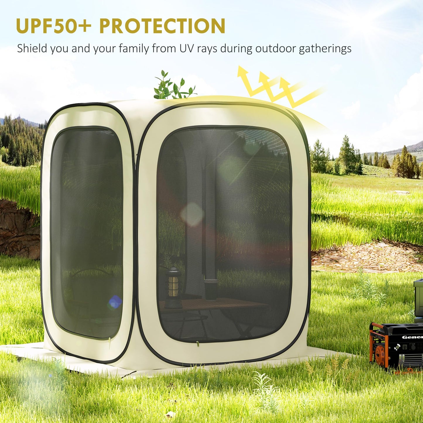 Outsunny 6 x 6ft Pop Up Screen Tent, Portable Camping Gazebo Canopy Screen House with UPF50+ Oxford Cloth and Carry Bag for Patio, Backyard, Deck and Outdoor Activities, Beige