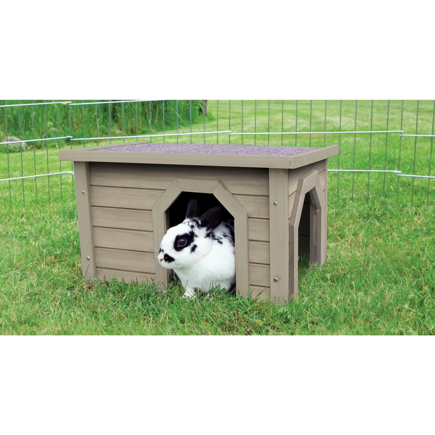 TRIXIE natura Small Animal House, Rabbit Hideout, Playpen House, Shelter for Rabbits, Bunnies, Guinea Pigs, and Chinchillas, Gray-Green