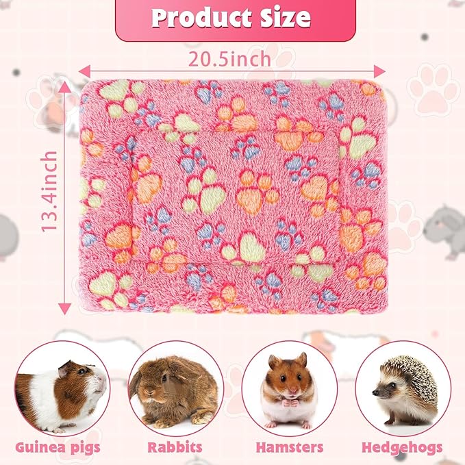 YUEPET 5 Pack Warm Guinea Pig Bed Pads Soft Guinea Pig Sleeping Mats Washable Small Animal Bedding Cage Liners for Indoor Bunny Hamster Squirrel Hedgehog Chinchilla Ferret Paw Pattern（20.5''*13.4''）