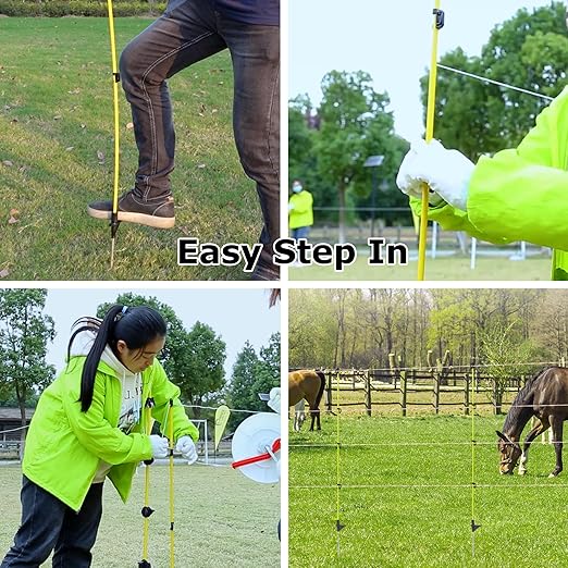Electric Fence Posts 46 Inches, Fiberglass Step in Temporary Electric Fence Posts for Cows, Sheep, Dog, Portable Fence Stakes for Electric Fencing-20 PCS