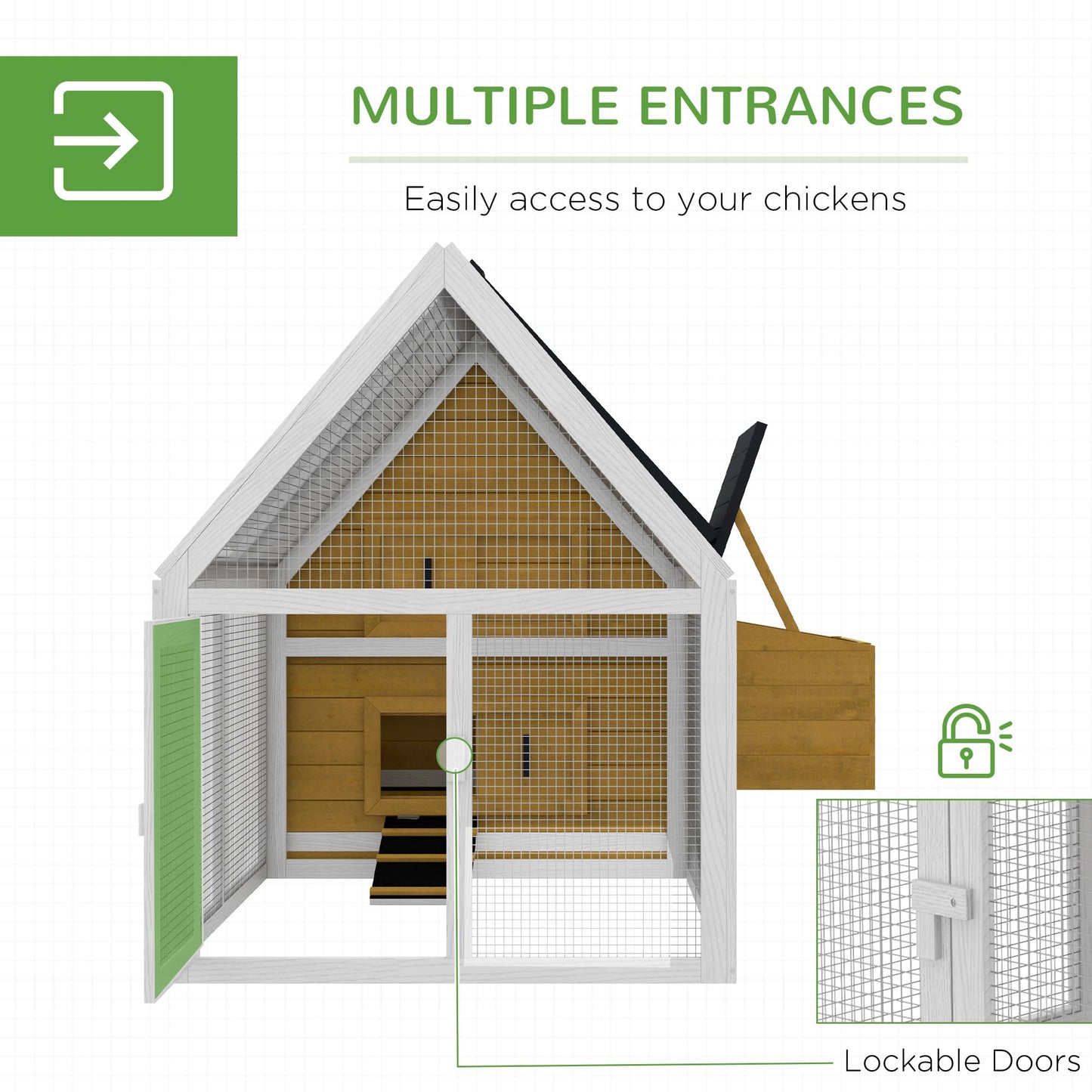 PawHut 65" Chicken Coop Wooden with Detachable Run, Outdoor Chicken House Poultry Cage Hen with Nesting Box, Removable Tray, Roosting Bars, Ramp, for Garden Backyard, Natural