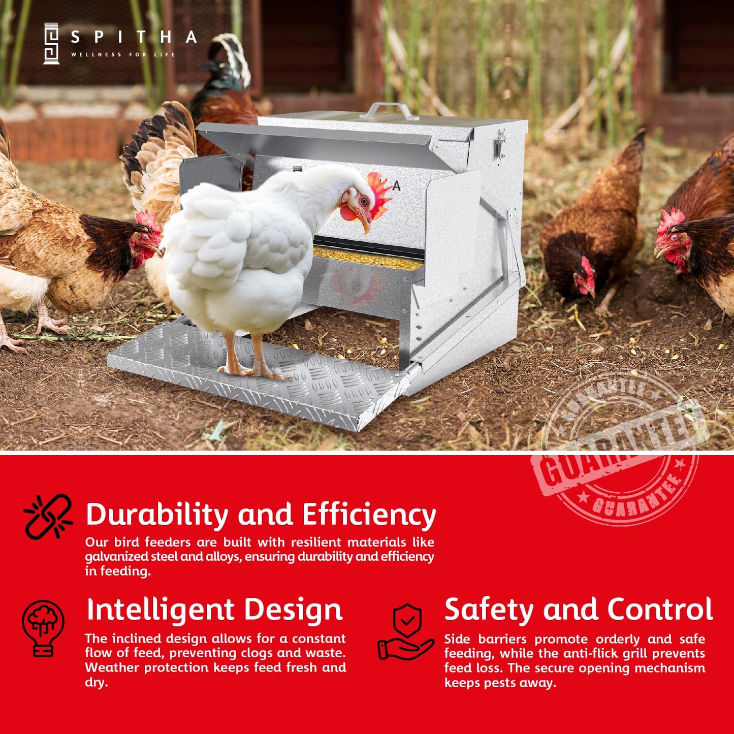 SPITHA Automatic Chicken Feeder-Large Metal Poultry Feeder(40lb Feed Capacity)16 Chickens for 14 Days Chicken Feeders No Waste Auto Food Dispenser Chickens Coop Accessories Chicken Food for Laying Hen