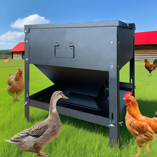 Large Capacity Automatic Chicken Feeder 80lbs Metal Poultry Feeder Set,with Latch & Handle Suitable for Chickens, Ducks, Turkeys（Adjustable Height）