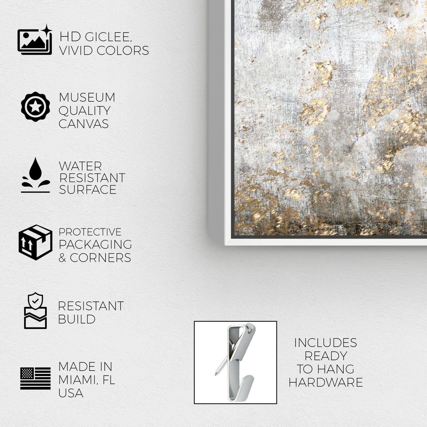 Country Farmhouse Canvas Print Painting Animal Wall Art 'Running Horse' White Framed Canvas Rustic Home Décor 54x36 in White, Gold by Oliver Gal