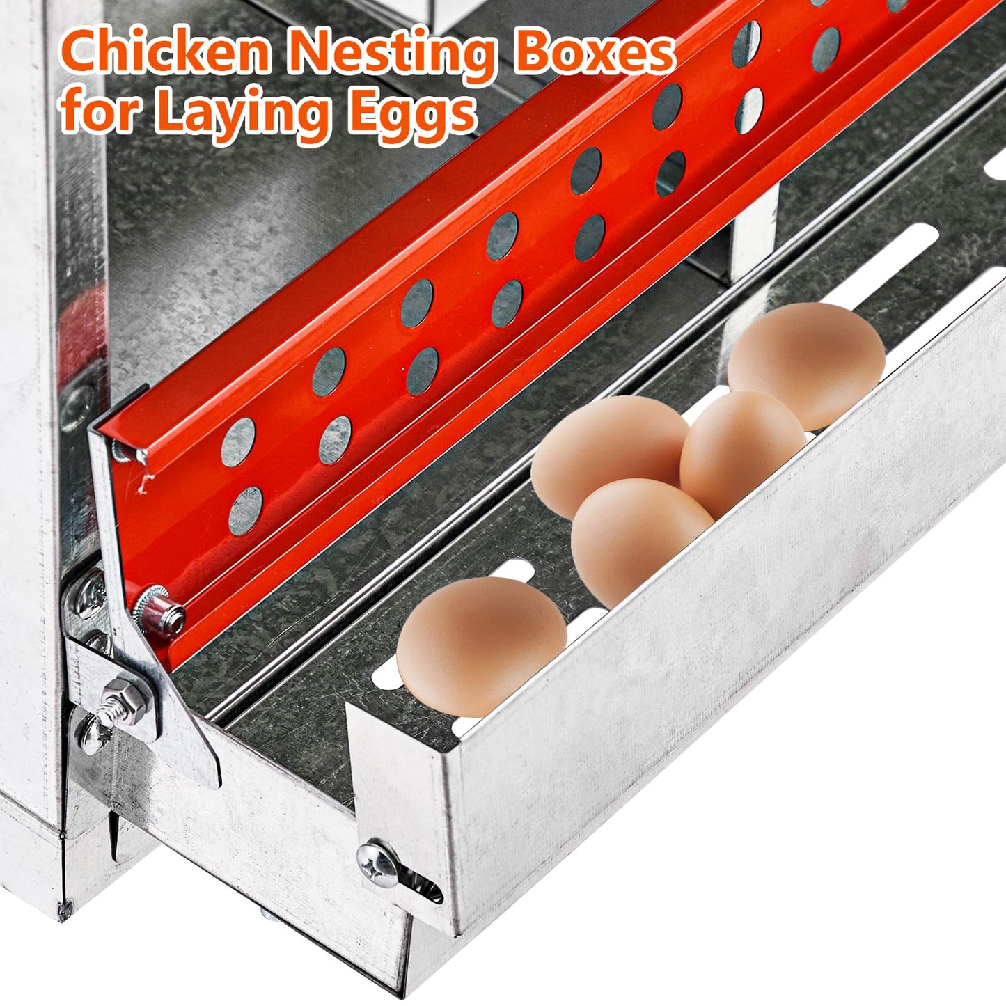 Nesting Boxes for Chickens, 6 Compartment Roll Out Away Chicken Nesting Boxes for Laying Eggs, Nesting Gift Boxes for Hens Duck Poultry, Metal Heavy Duty Chicken Coop with Perch