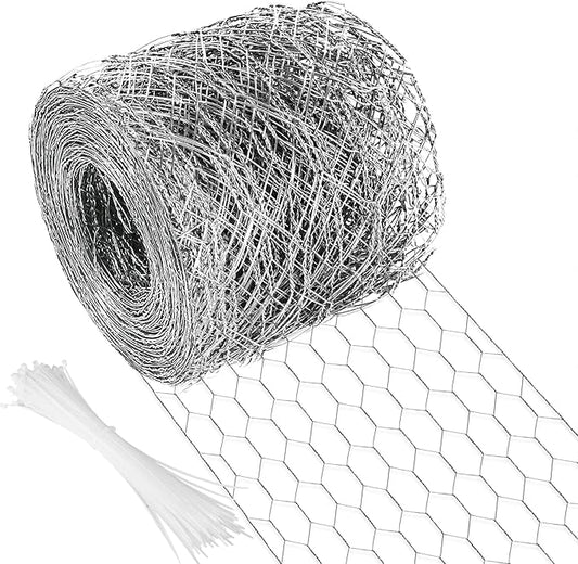 Chicken Wire 4 in x 590.5 in Poultry Wire Netting Hexagonal Galvanized Mesh Garden Fence Barrier for Pet Rabbit Chicken Fencing with 100 Pcs Cable Zip Ties