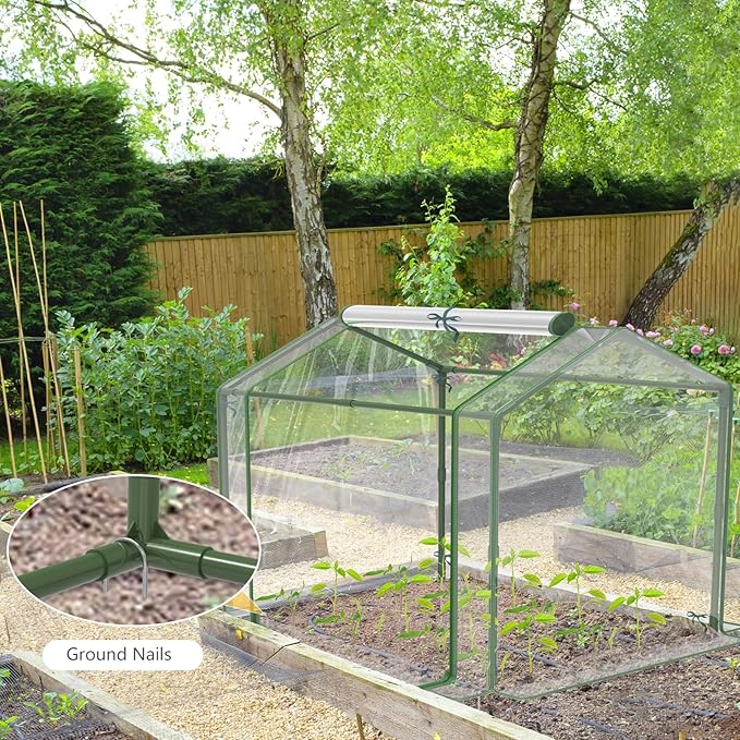 Esbaybulbs Mini Greenhouse with PVC Cover and Roll-Up Zipper Door, 33.5'L x 23.2'W x 32.5'H, Transparent, Steel Frame, Roll-Up Door, Garden Greenhouse