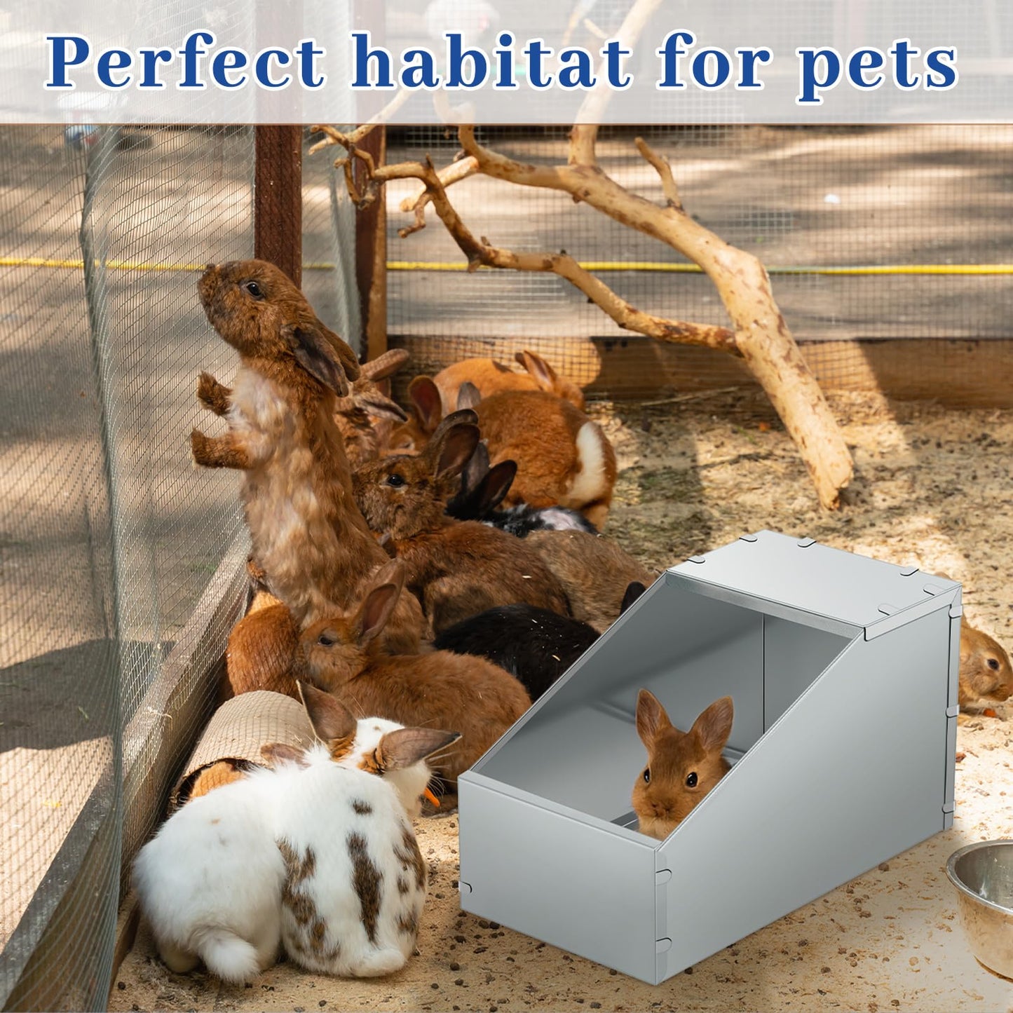 Maxcheck 2 Pcs Galvanized Metal Rabbit Nesting Box Bunny Small Animal Nest with Removable Acrylic Floor Durable Easy to Clean for Indoor Outdoor Use Homesteaders Rabbitry Supplies