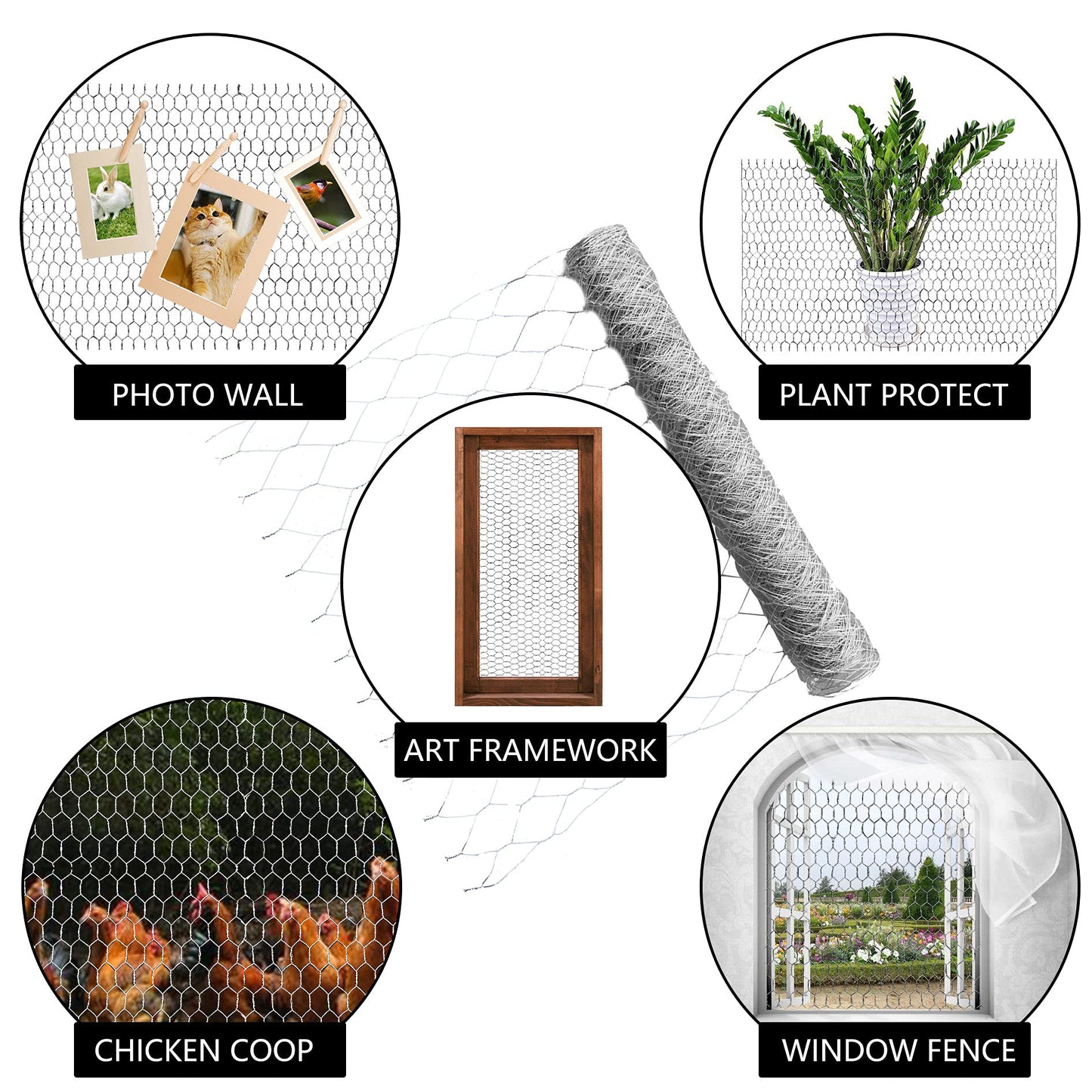 elfinrm Chicken Wire Fencing, 4ft x 150ft Hexagonal Galvanized Chicken Wire Mesh Fence 2 Inch Mesh Fence Poultry Netting Animal Barrier for Craft Projects Gardening Chicken Coop Rabbit Pet