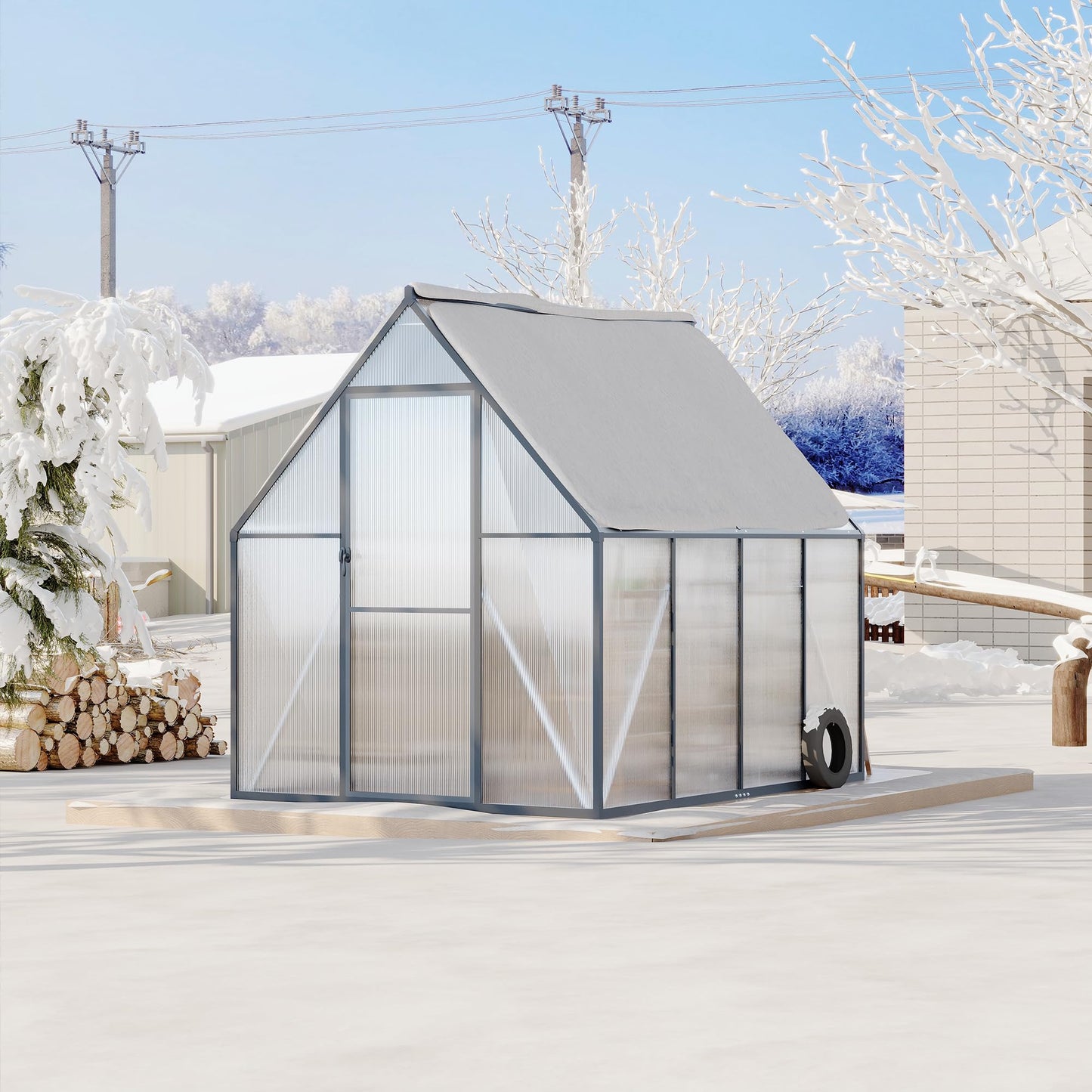 6'x7' Aluminum-Framed Polycarbonate Greenhouse, Heavy Duty Polycarbonate Greenhouse with Quick Setup Structure and Roof Vent, Large Enhanced Aluminum Green House Kit for Outdoors