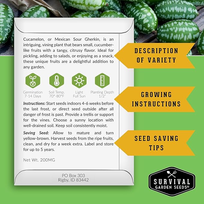 Survival Garden Seeds - 8 Fruit Seed Collection for Growing Watermelon, Cantaloupe, Melon, Strawberry, and Cucamelon Plants in Your Home Vegetable Garden - Non-GMO Heirloom Fruit Seeds Variety Pack