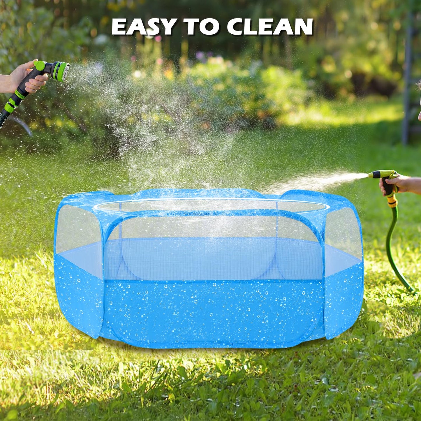 UWE Small Animal Playpen, Chicken Brooder Box with Cover Top, Portable Outdoor Exercise Pet Cage Tent, Waterproof Breathable Pet playpen Indoor for Chick Ktiien Bunny Hamster Guinea Pig, Blue