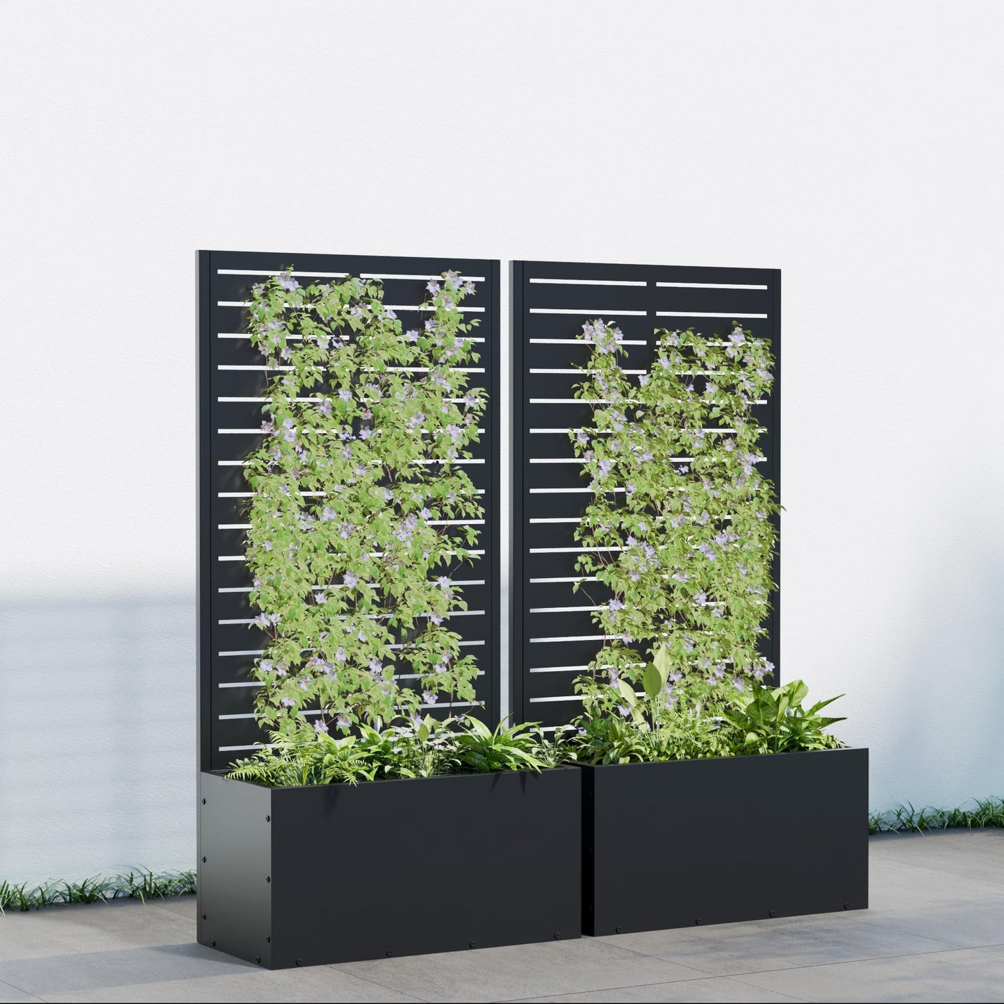 Casaphoria 47"x24" Metal Raised Garden Bed with Trellis(2 Pack), Outdoor Planter Box with Wheels & Drainage Holes for Climbing Plants, Flowers, Elevated Garden Kit with Privacy Screen, Black-Louvered