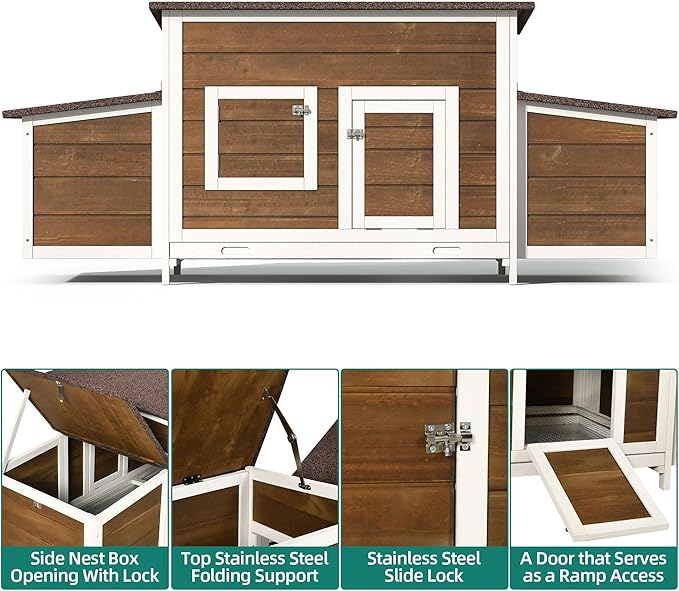 YITAHOME Chicken Coop Large Wooden Chicken House Chicken Pen Outdoor with 2 Nesting Boxes Poultry Cage Rabbit Hutch Duck Cage with Weatherproof Roof (Brown)