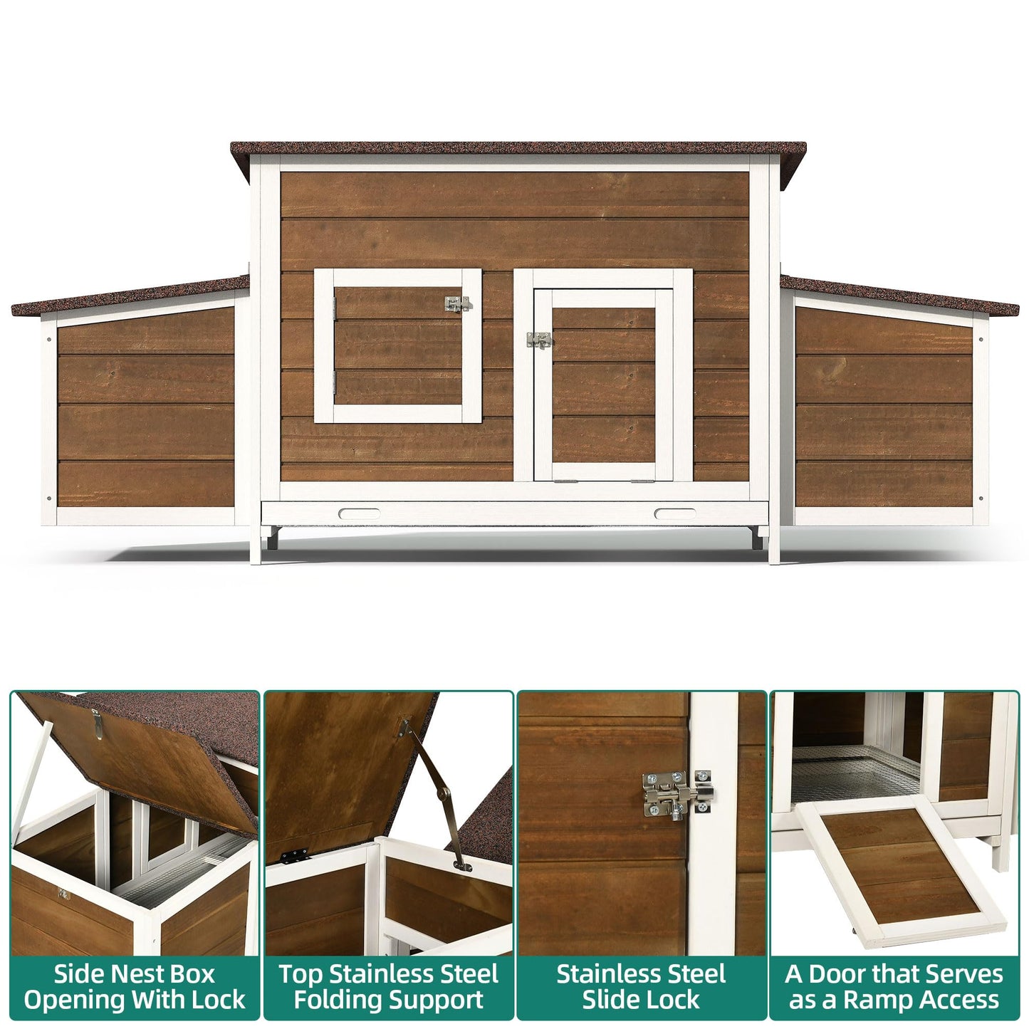 YITAHOME Chicken Coop Large Wooden Chicken House Chicken Pen Outdoor with 2 Nesting Boxes Poultry Cage Rabbit Hutch Duck Cage with Weatherproof Roof (Brown)