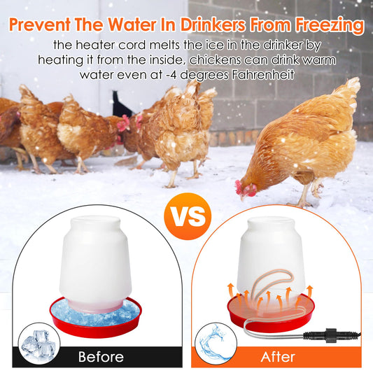 Saillong Chickens Water Heater Cord, Heated Chicken Waterer for Winter, Freeze Proof Heated Waterer for Poultry, Small Animals (Rabbits, Guinea Pigs, etc.), Prevent Water Freezing in Drinkers (1 Pack)