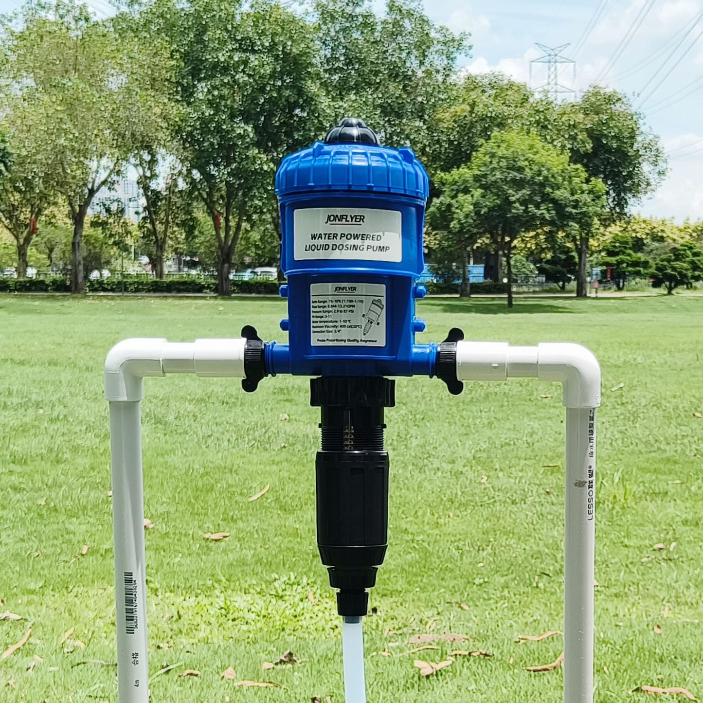 JONFLYER GEN Ⅱ 1-10% Fertilizer Injector Adjustable Chemical Liquid Dosing Pump,13.21 GPM,POM Housing,Water Powered Liquid Dispenser for Drip Irrigation Garden Greenhouse Livestock Water Well