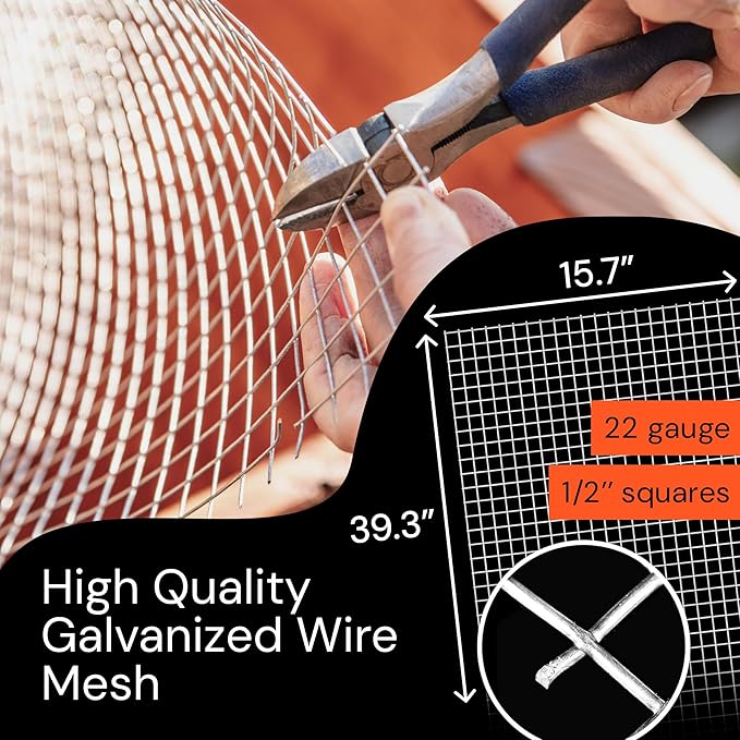 MaPorch Hardware Cloth - 15.7 x 39.3 in, Silver, Garden - Rust-Resistant Galvanized Wire Mesh & Welded Wire Fencing for Poultry Netting, Rabbit Fence & Garden Trellis Support