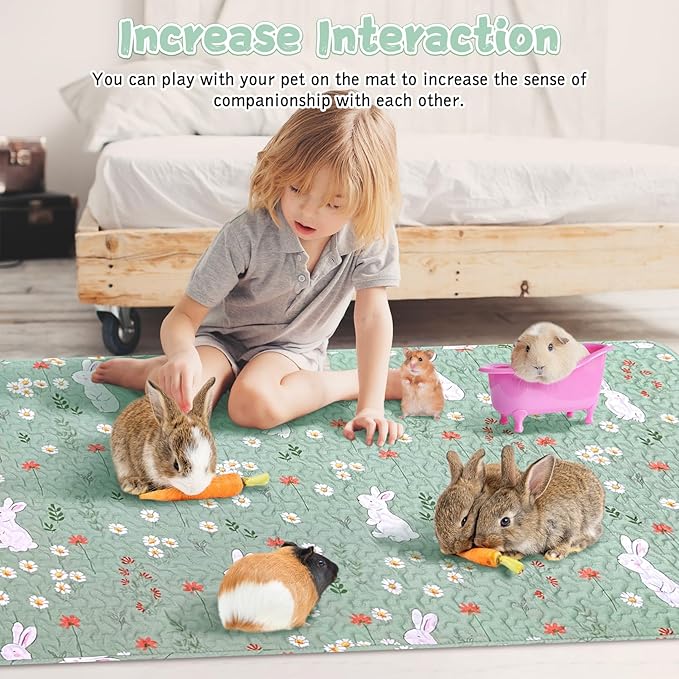 kathson 70" L x 27.5" W Rabbit Cage Liners Washable Rabbit Floor Mat Reusable Bunny Rug Super Absorbent Guinea Pig Carpet Anti-Slip for Hamsters Ferrets Hedgehog Chinchilla All Small Animals