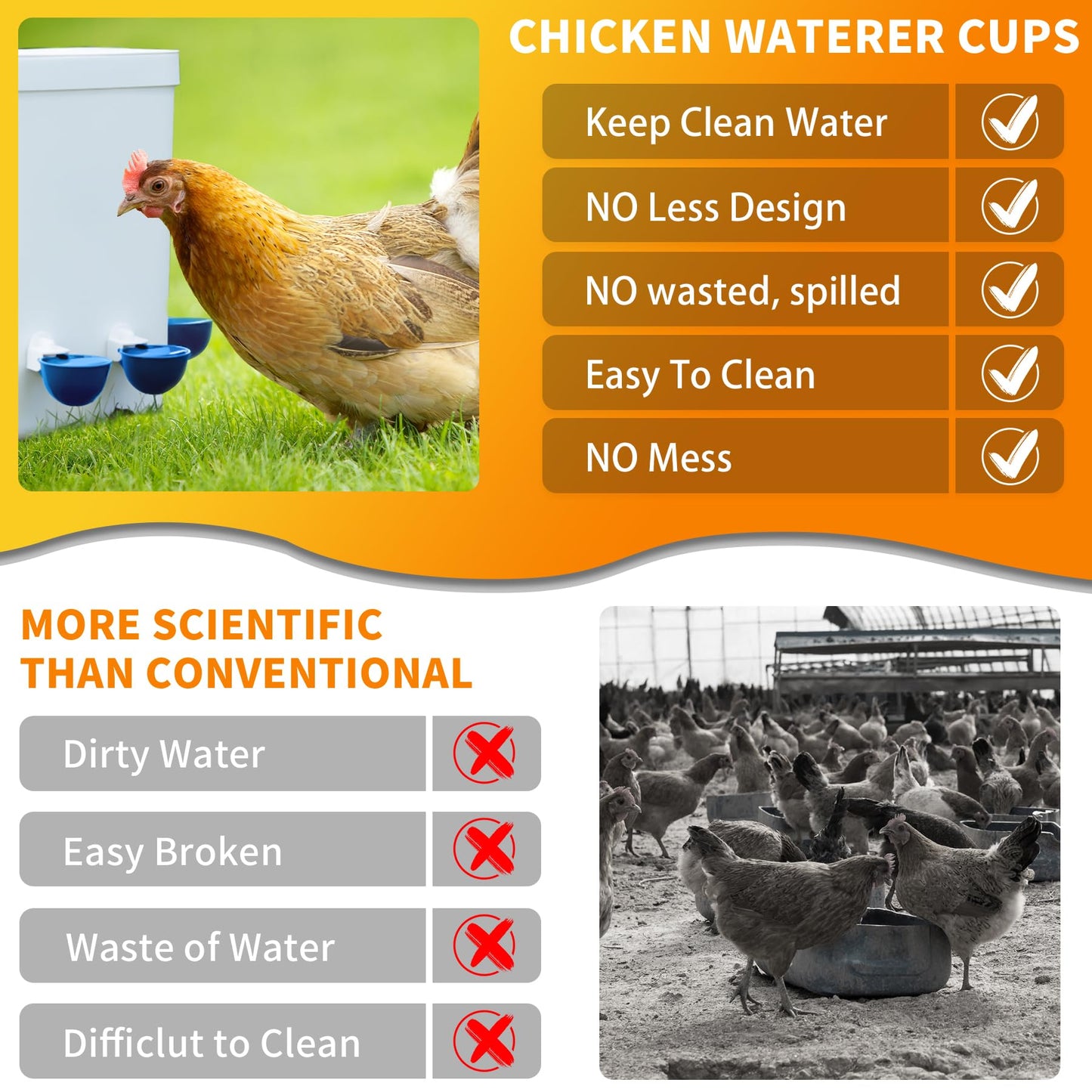 Chicken Water Cups 12pcs - Automatic Filling Waterer Feeder, Gravity DIY Poultry Watering System, Chicken Water Dispenser Bowl, Chicken Coop Accessories for Hens, Duck, Goose, Turkey (Blue)